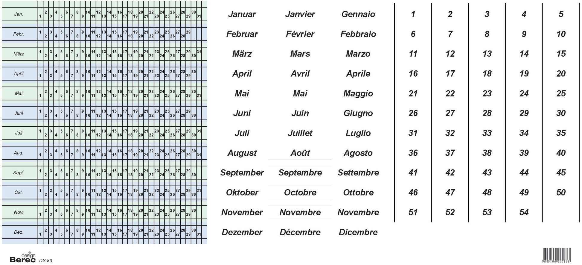 BEREC Datumsstreifen DS 83 7-Tage-Woche selbstklebend