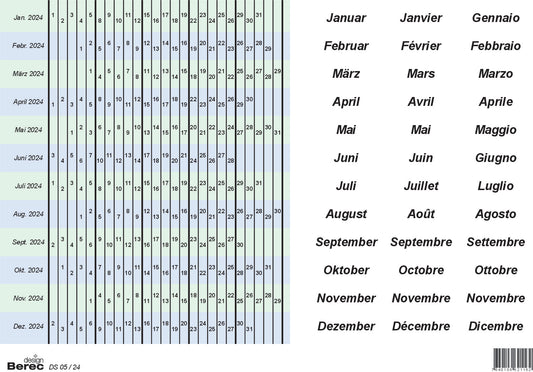 BEREC Datumsstreifenset 2025 DS05/25 selbstklebend 5-Tage-Woche