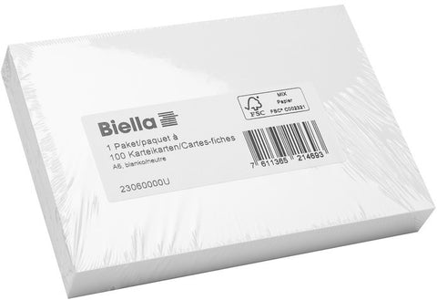 BIELLA Karteikarten blanko A6 23060000U weiss 100 Stück