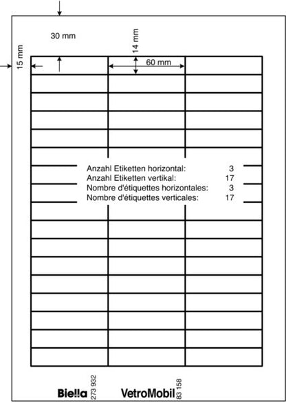 BIELLA Hängemappen-Etiketten 60x14mm 27393200U weiss 5 Blatt à 51 Stück