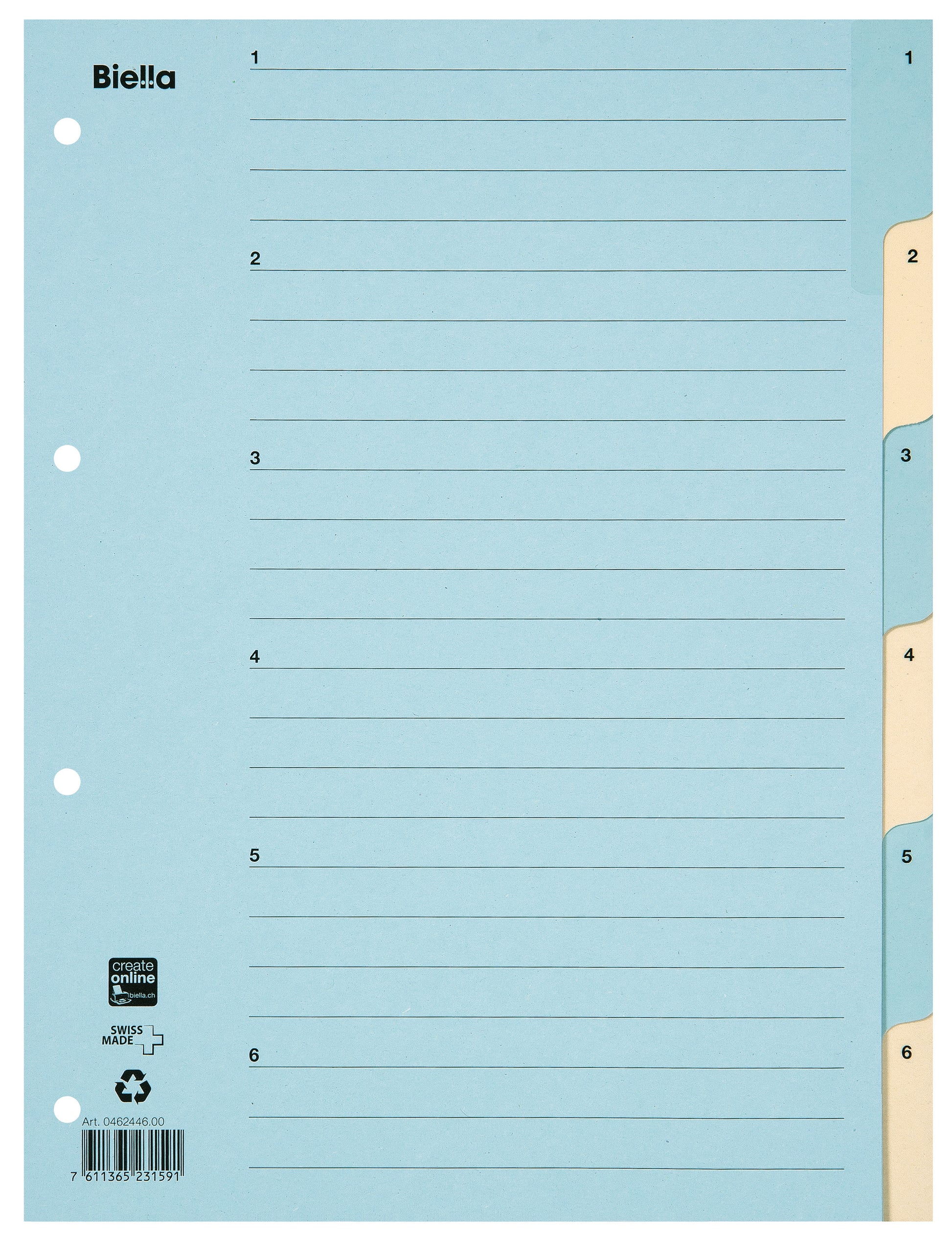 BIELLA Kartonregister 210g A4 46244600U blau/gelb 1-6