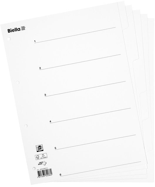 BIELLA Kartonregister A4 46540601U weiss 6-teilig