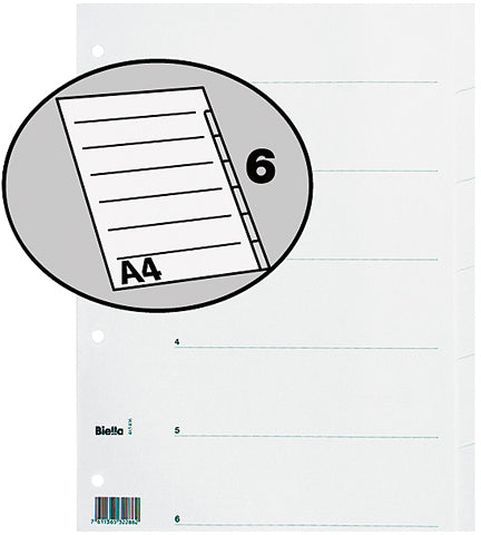 BIELLA Kartonregister A4 46540601U weiss 6-teilig