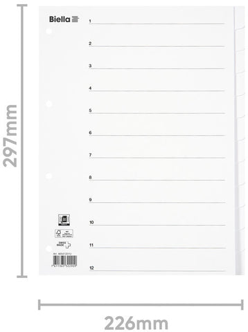 BIELLA Kartonregister A4 46541201U weiss 12-teilig