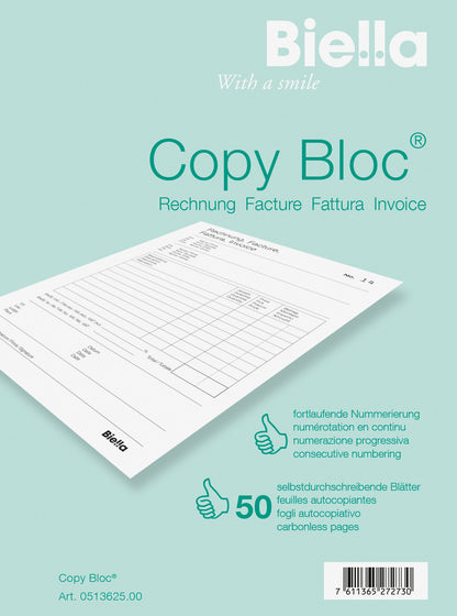 BIELLA Rechnung COPY-BLOC D/F A6 51362500U selbstdurchschreib. 50x2 Blatt