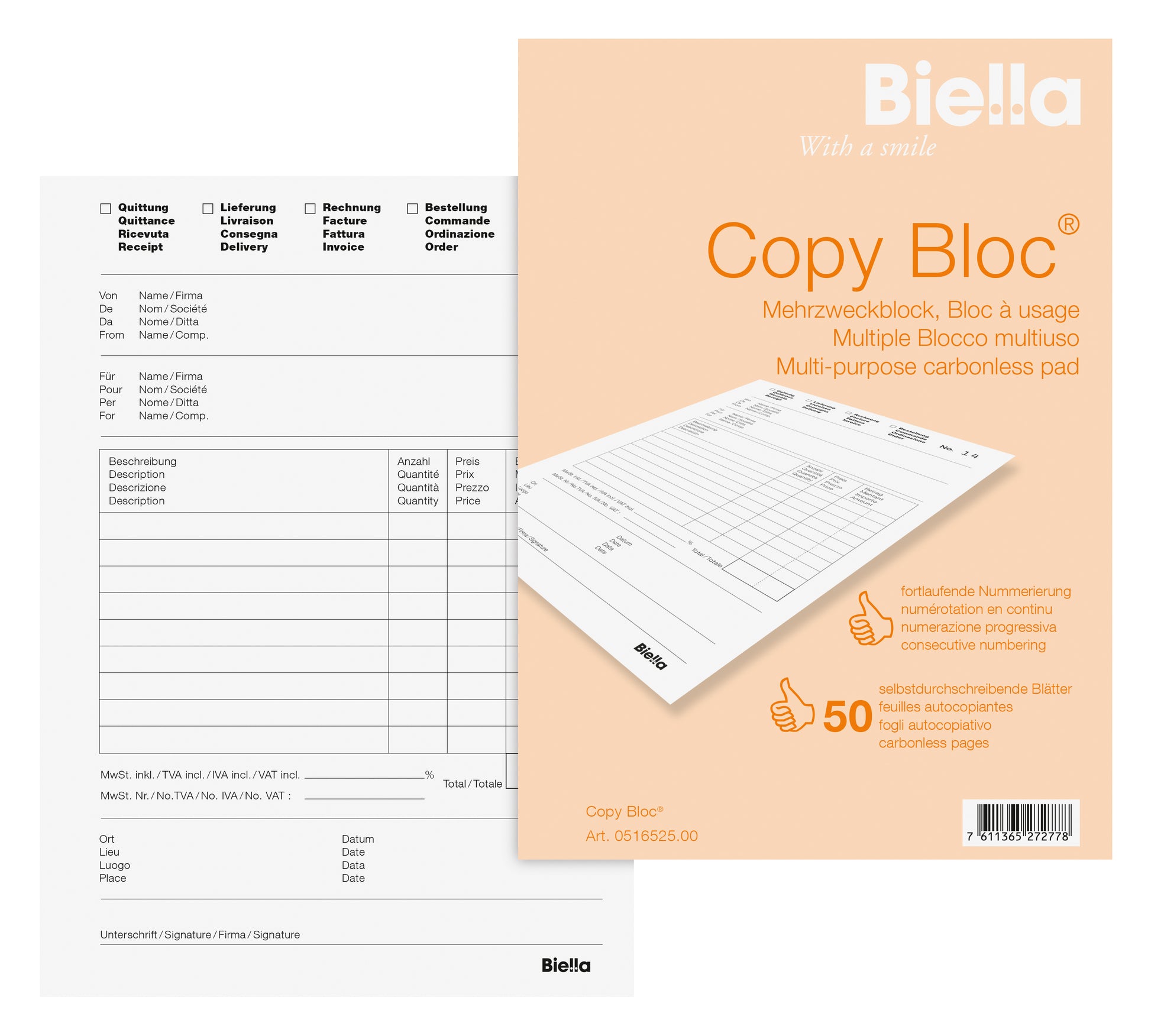 BIELLA Mehrzweck.COPY-BLOC D/F/I/E A5 51652500U selbstdurchschreib. 50x2 Blatt