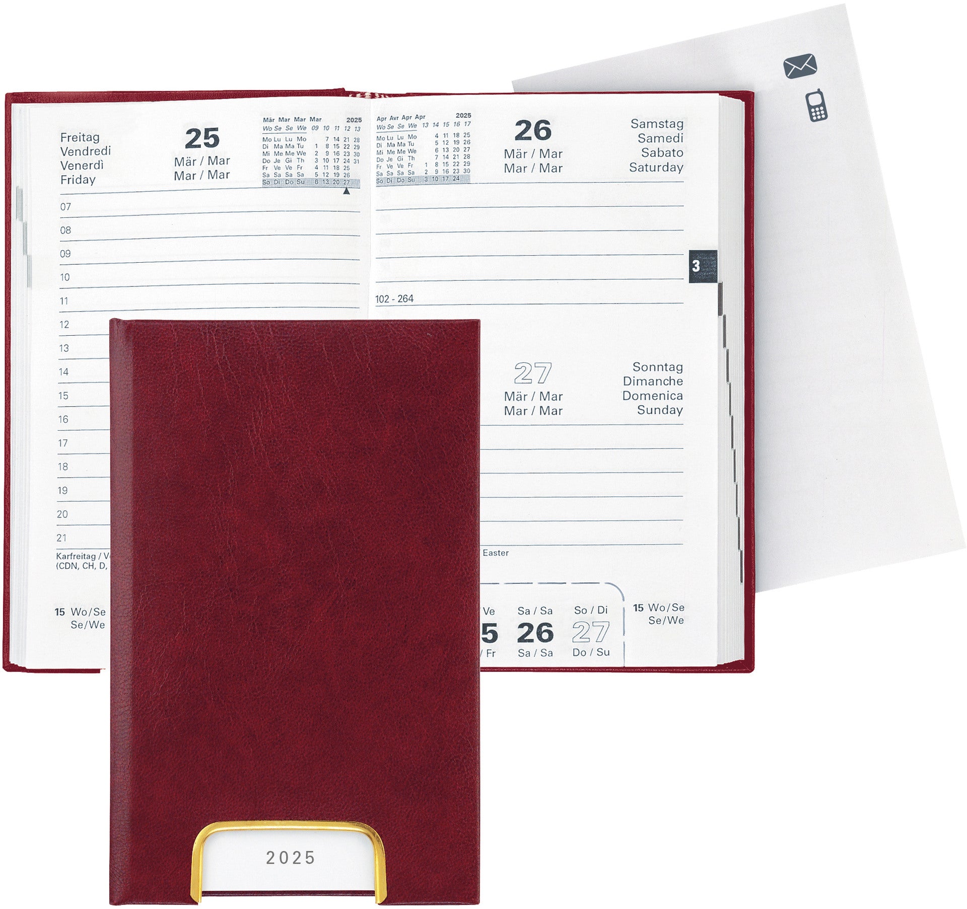 BIELLA Geschäftsagenda Disponent 2025 807401470025 1T/1S weinrot ML 10.1x16cm