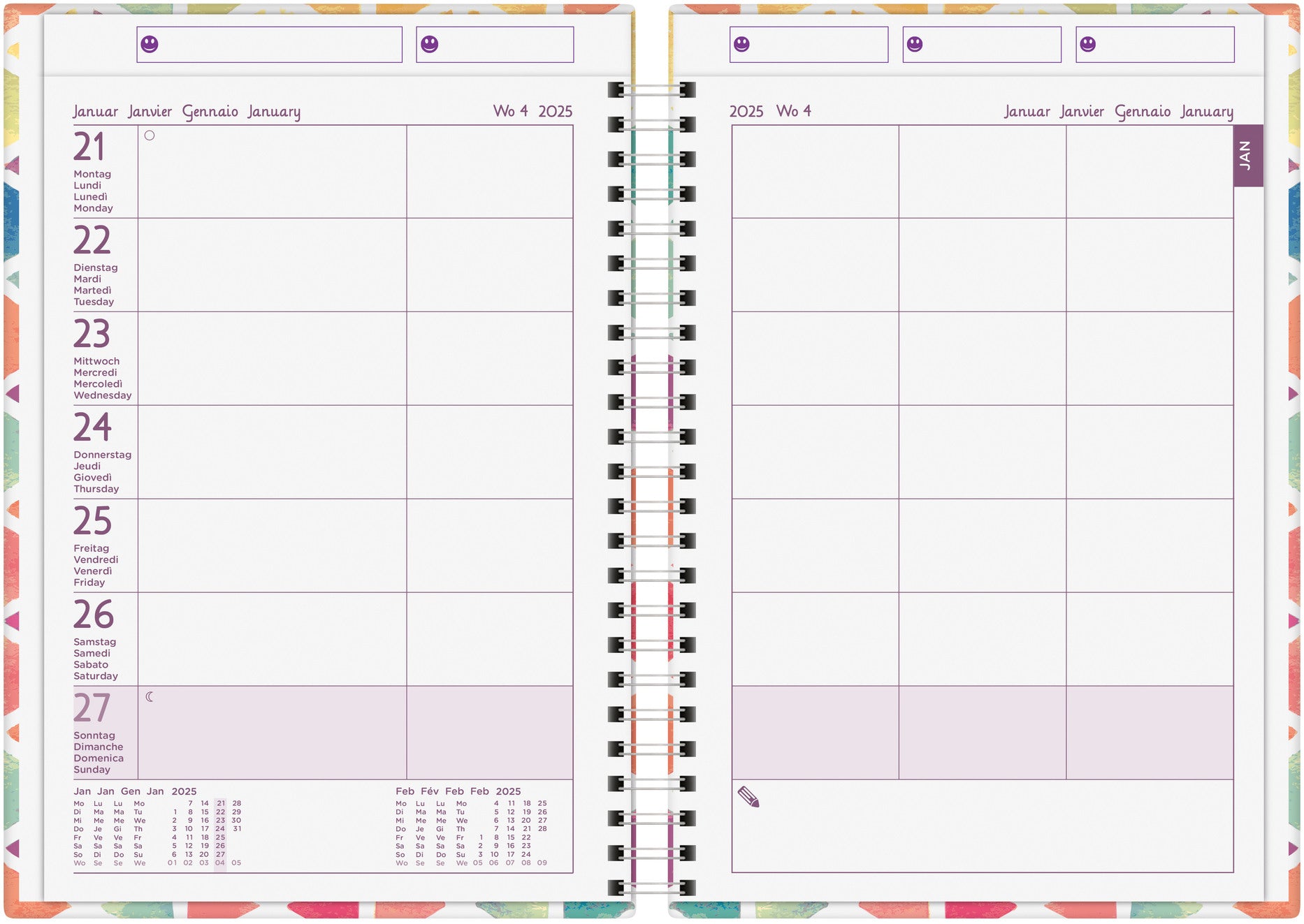 BIELLA Family Organizer Wire-O 2025 809535000025 1W/2S farbig ML 14.5x20.5cm