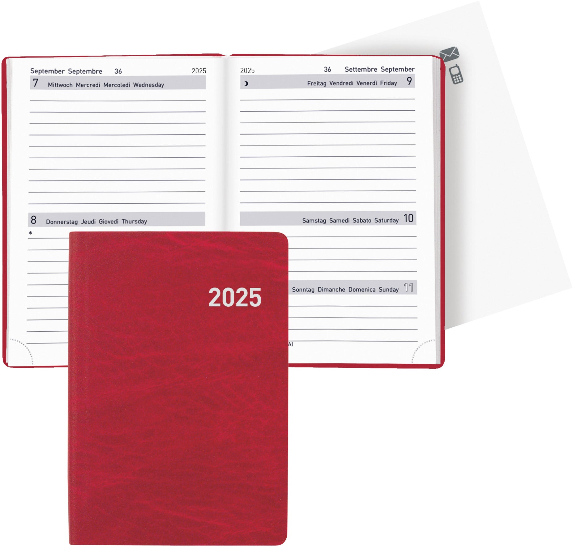 BIELLA Taschenagenda Tell 2025 823201450025 2T/1S rot ML 8.5x12.5cm