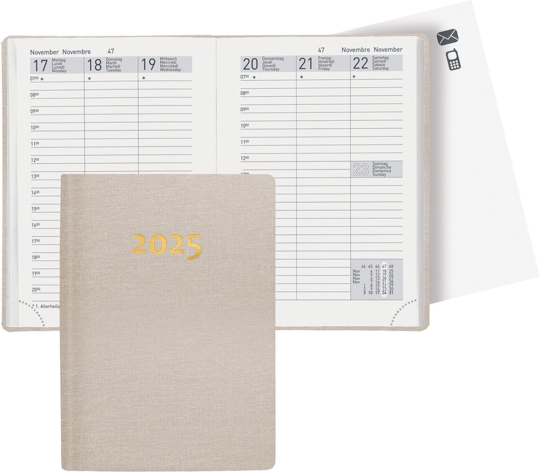 BIELLA Taschenagenda Rex 2025 825301100025 1W/2S beige ML 10.1x14.2cm