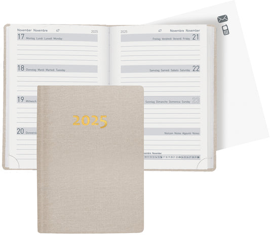 BIELLA Taschenagenda Memento 2025 825401100025 1W/2S beige ML 10.1x14.2cm