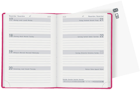 BIELLA Taschenagenda Memento 2025 825715400025 1W/2S pink ML 10.1x14.2cm