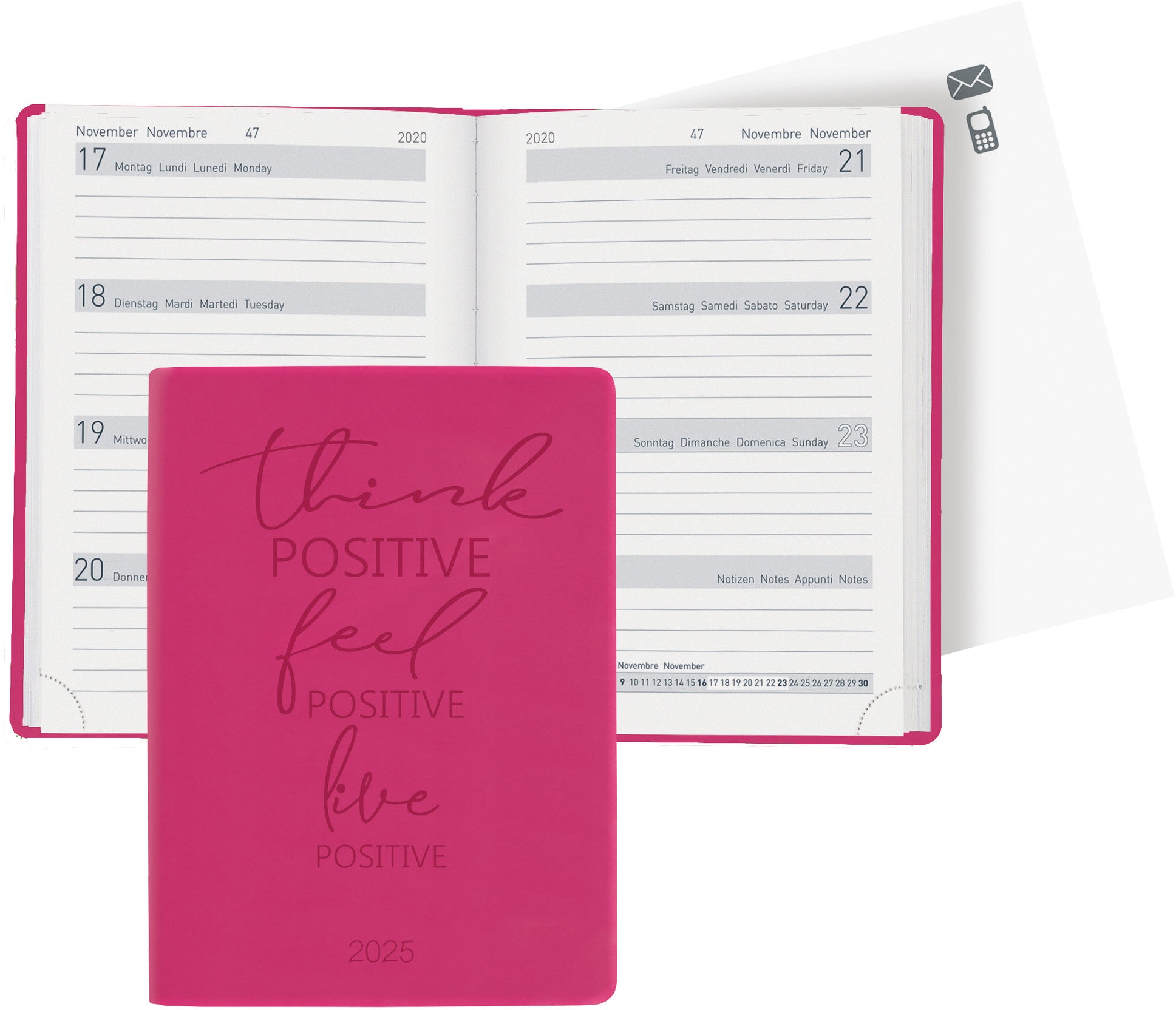 BIELLA Taschenagenda Memento 2025 825715400025 1W/2S pink ML 10.1x14.2cm