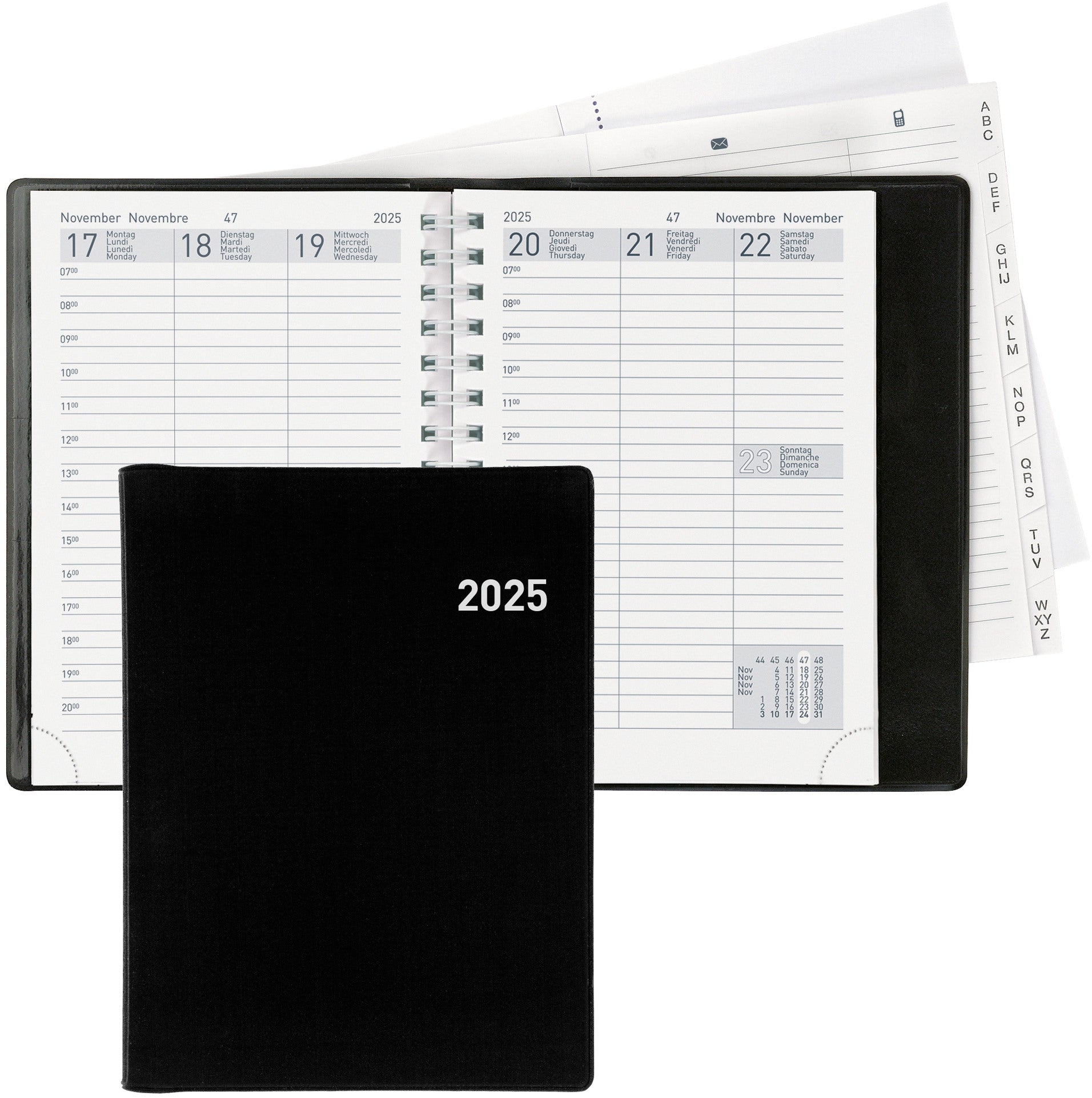 BIELLA Taschenagenda Rex Wire-O 2025 825773020025 1W/2S schwarz ML 10.1x14.2cm