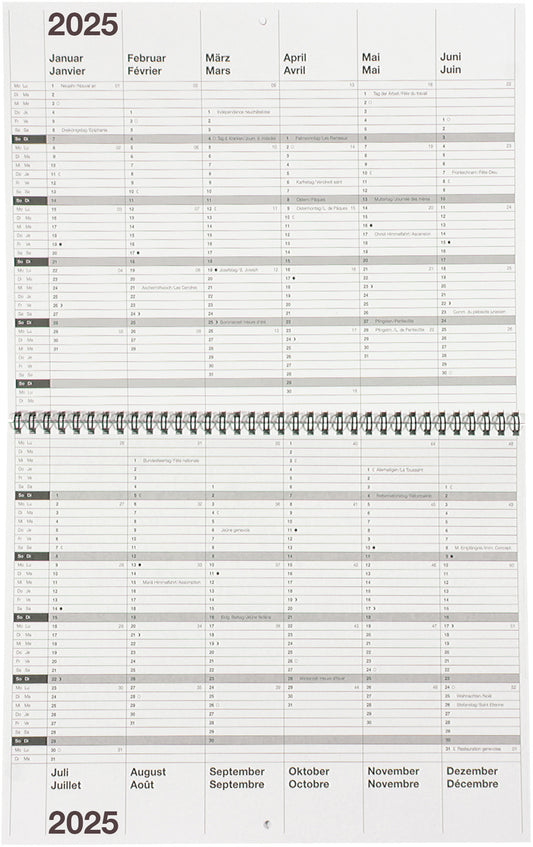 BIELLA 10-Jahreskalender Wire-O 2025 878310000025 6M/1S grau DE/FR 30x24cm