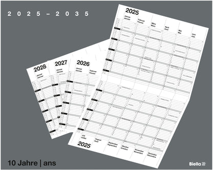 BIELLA 10-Jahreskalender Wire-O 2025 878310000025 6M/1S grau DE/FR 30x24cm