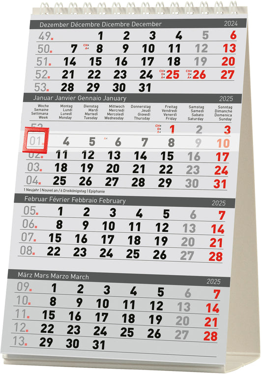 BIELLA Pultkalender Desktop 2025 887040000025 4M/1S Delta weiss ML 12.5x20cm