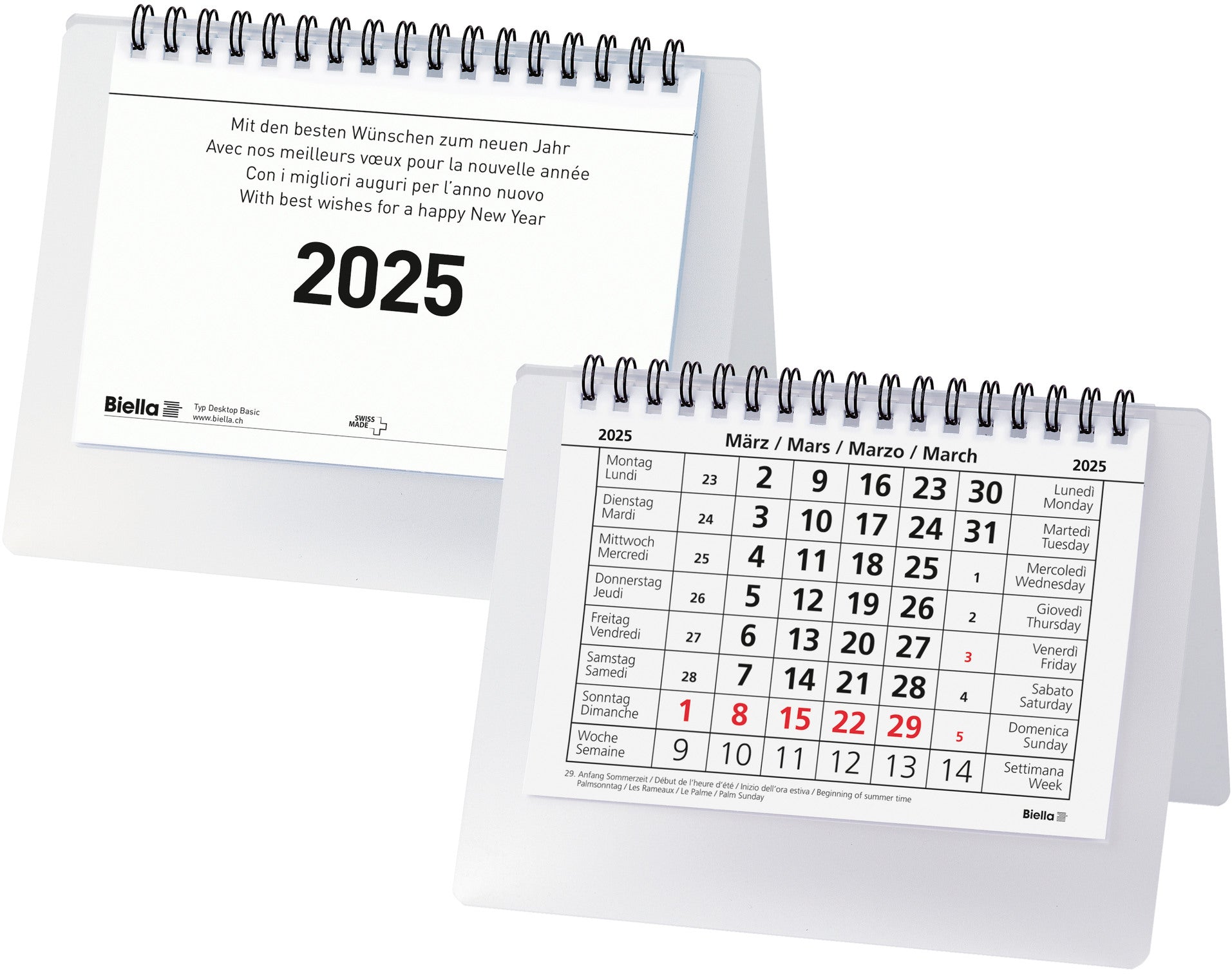 BIELLA Pultkalender Desktop 2025 887061000025 1M/1S Basic ws ML 14.8x10.5cm