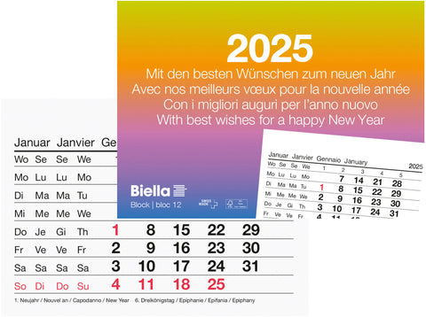 BIELLA Abreissblock Nr.12 2025 889012000025 1M/1S mehrfarbig ML 11x7.7cm