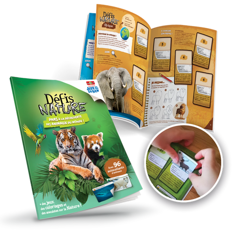 DEFIS NATURE PACK ALBUM + 96 AUTOCOLLANTS LES ANIMAUX DU MON