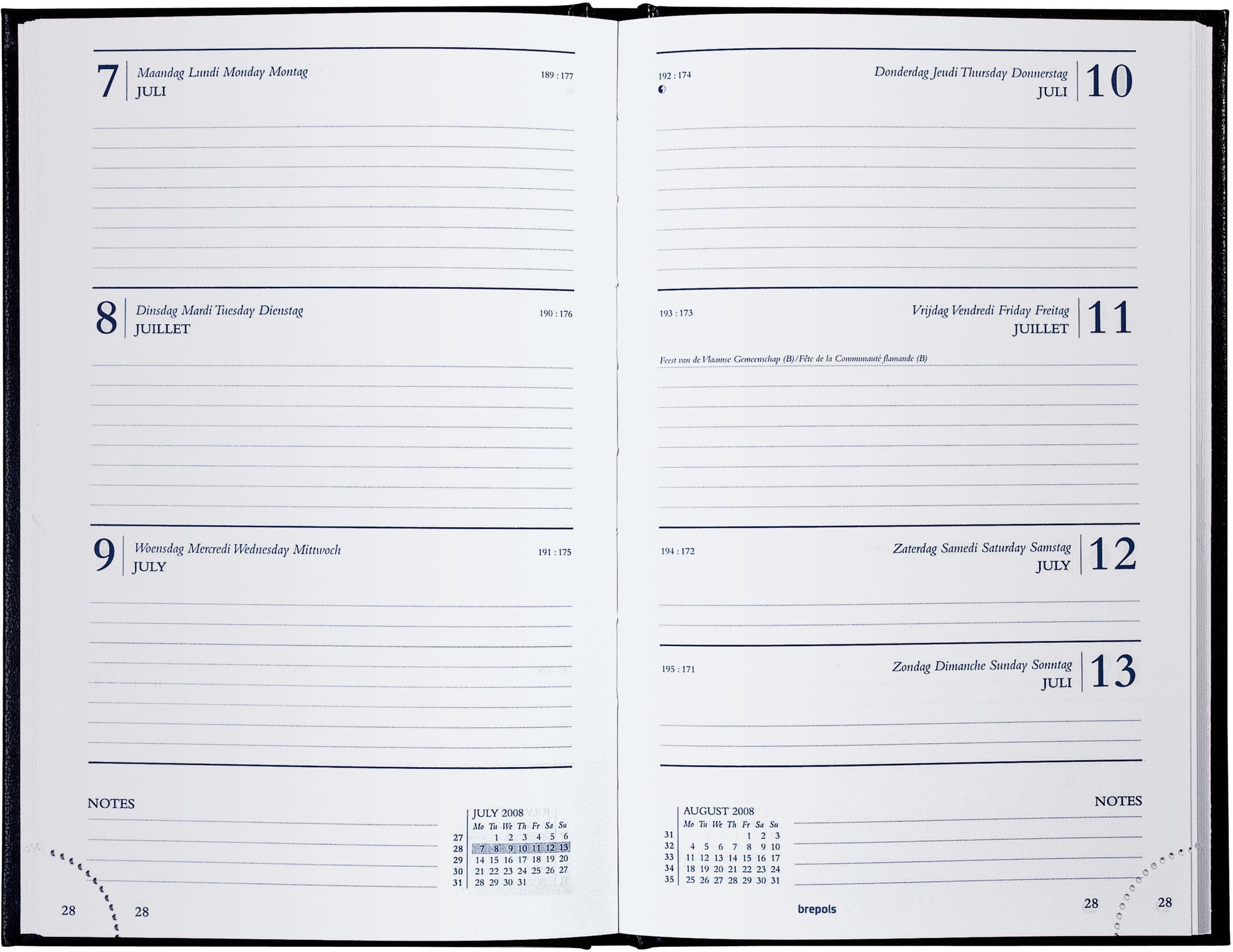 BREPOLS Agenda Saturnus 231 Lima 2025 0.231.1255 1W/2S schwarz 13.5x21cm