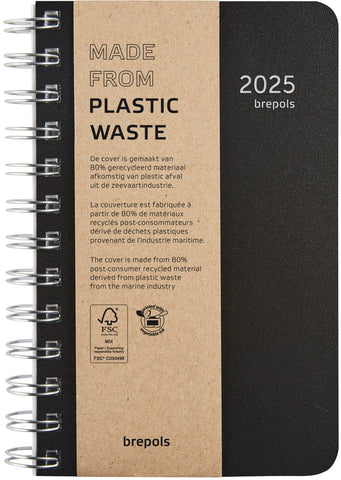 BREPOLS Agenda Building Recycled 2025 0.414.4910 1T/1S schwarz 10x16.5cm