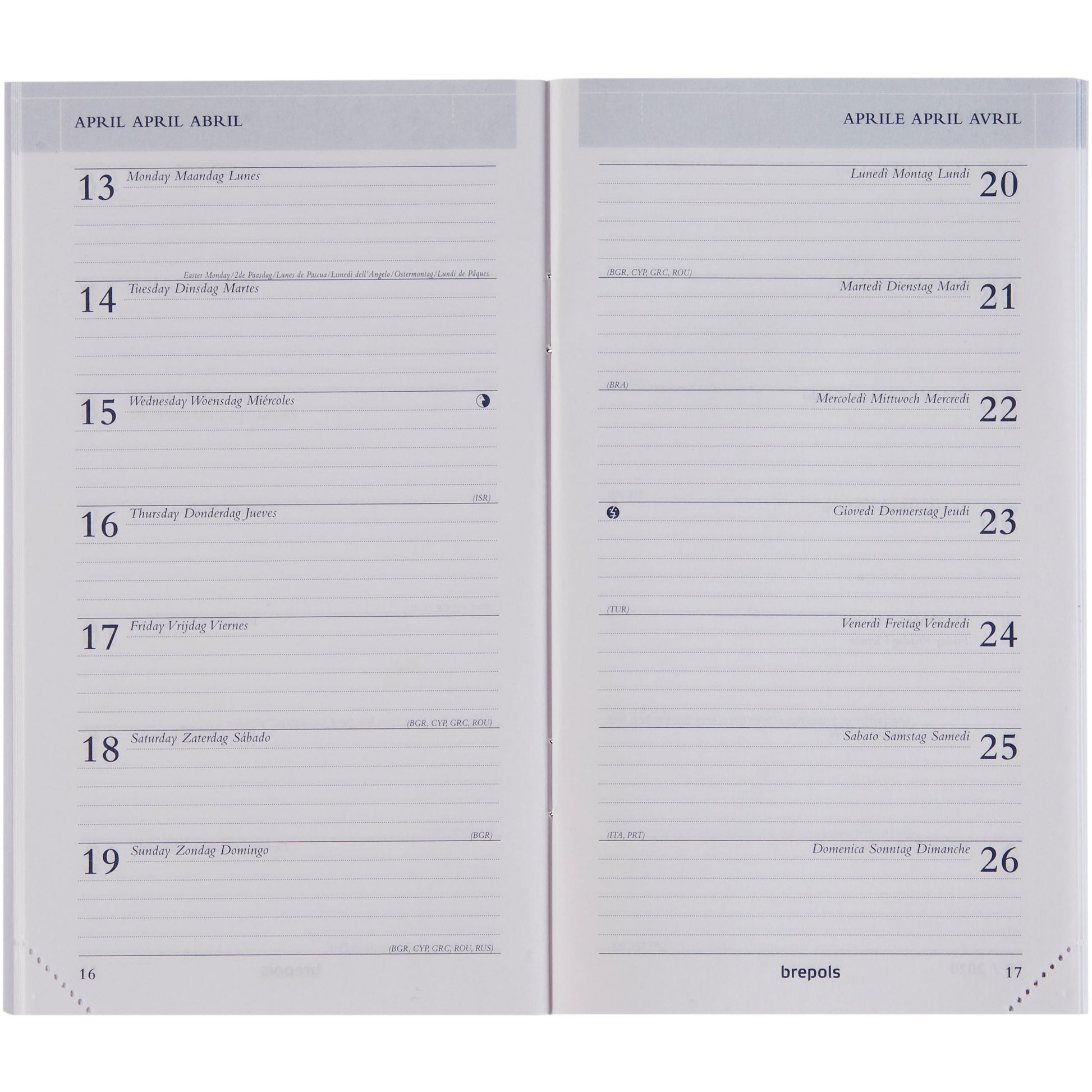 BREPOLS Agenda Breplan 774 Seta 2025 0.774.2121 1W/1S ass. 9x16cm