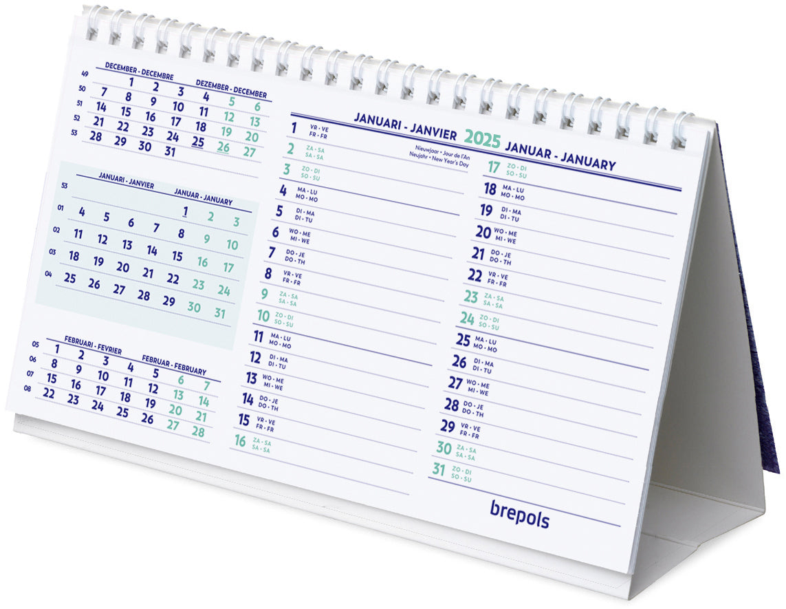 BREPOLS Tischkalender quer 2025 1.851.9900 1M/1S 21x12.5cm