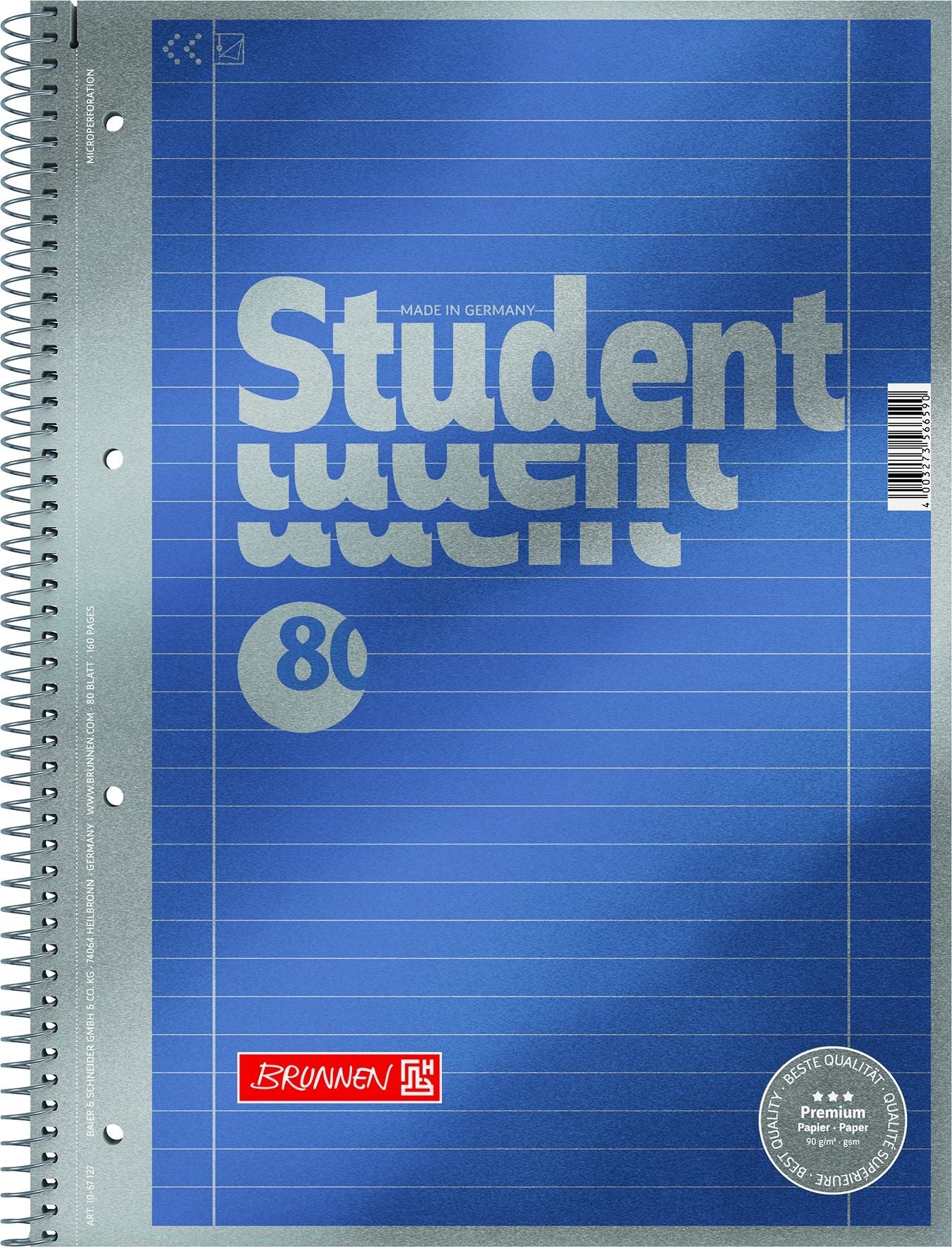 BRUNNEN Brunnen Collegeblock Premium 1067127 A4 liniert mit Rand 80 Blatt