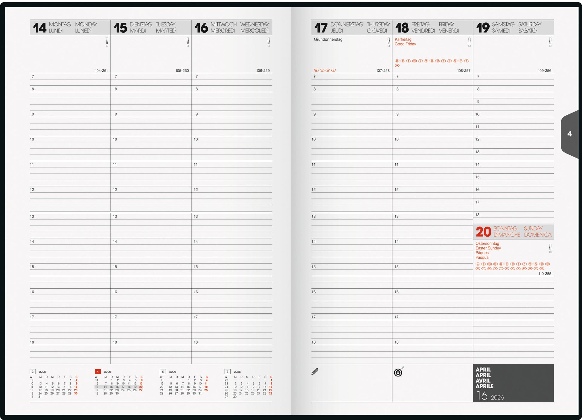 BRUNNEN Buchkalender 2026 1079760306 1W/2S blau ML 17x24cm