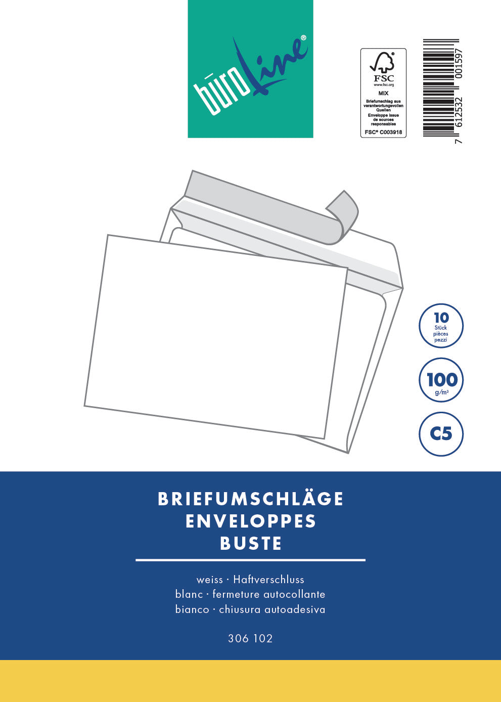 BÜROLINE Couvert o/Fenster C5 104588 100g, weiss 10 Stück
