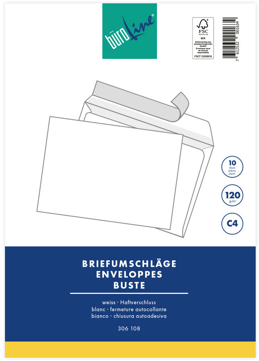 BÜROLINE Couvert o/Fenster C4 105352 120g, weiss 10 Stück