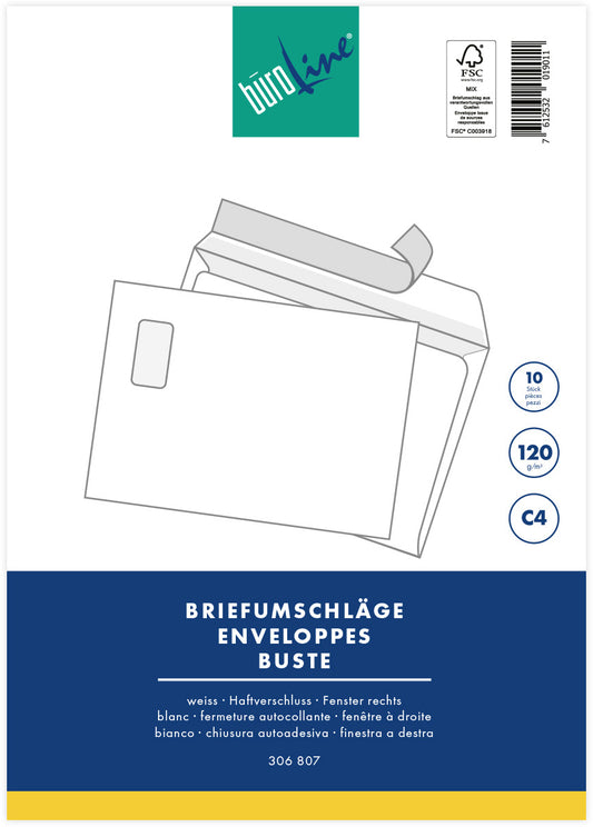 BÜROLINE Couvert m/Fenster rechts C4 105929 120g, weiss 10 Stück