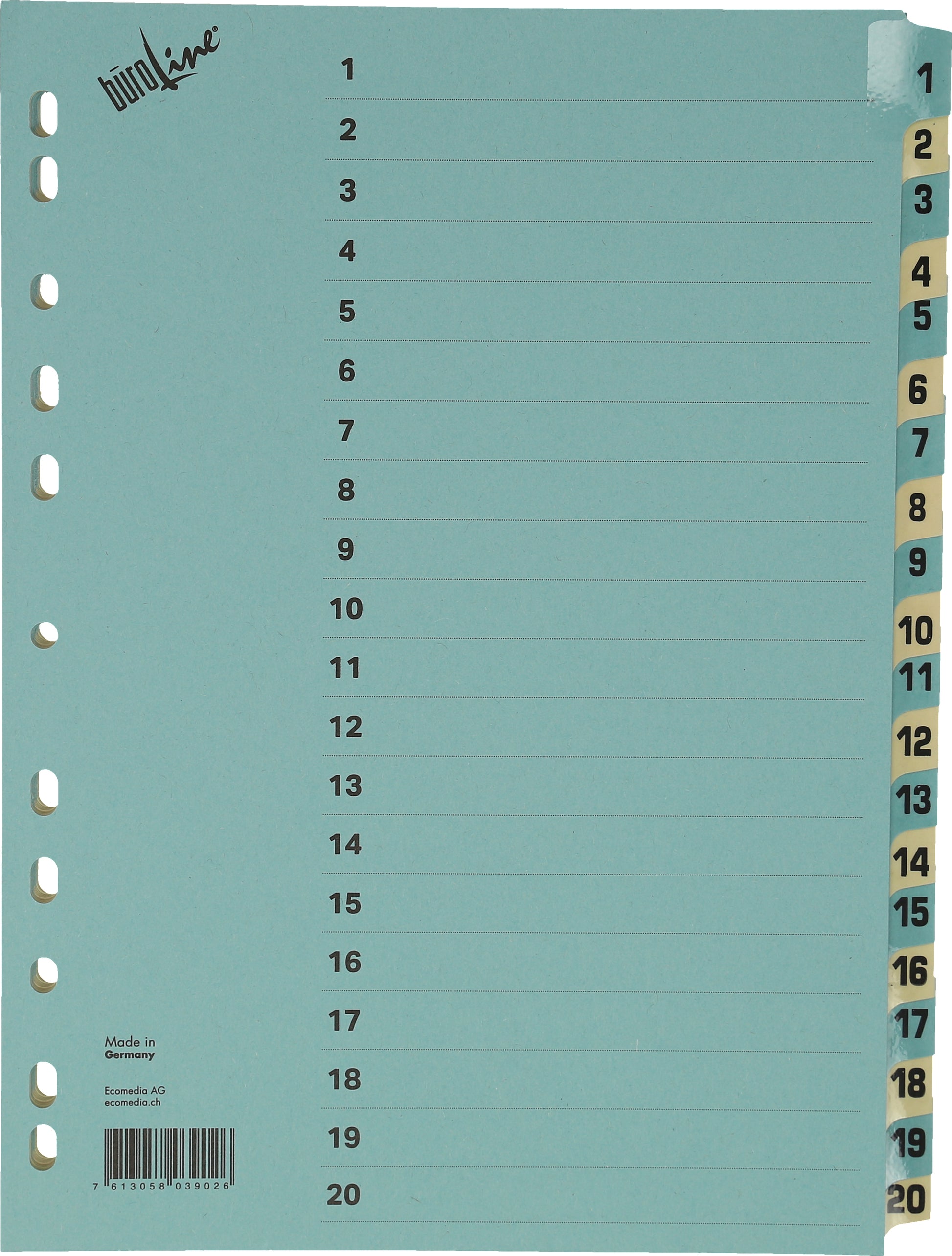 BÜROLINE Kartonregister A4 40552 blau/beige 1-20