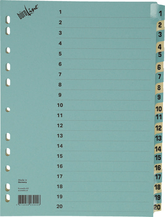 BÜROLINE Kartonregister A4 40552 blau/beige 1-20