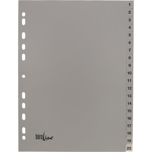BÜROLINE Register PP A4 40942 grau 1-20