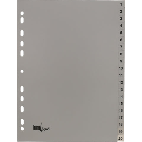 BÜROLINE Register PP A4 40942 grau 1-20