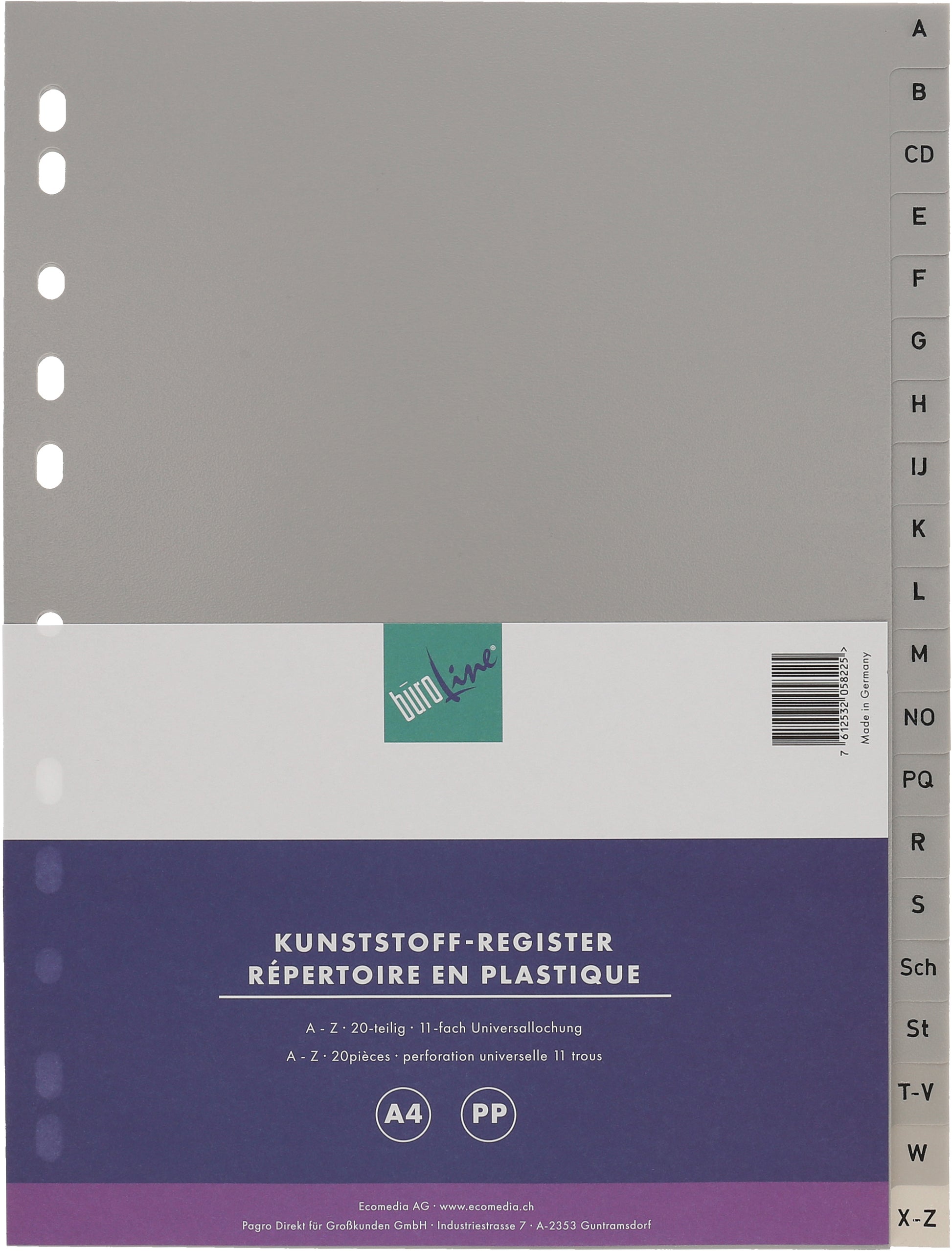 BÜROLINE Register PP A4 40958 grau A-Z 20-teilig