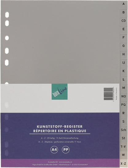 BÜROLINE Register PP A4 40958 grau A-Z 20-teilig