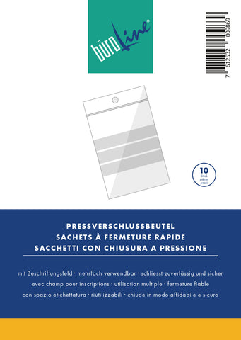 BÜROLINE Pressverschl. Beutel 200×250mm 422200 transp. 10 Stck.