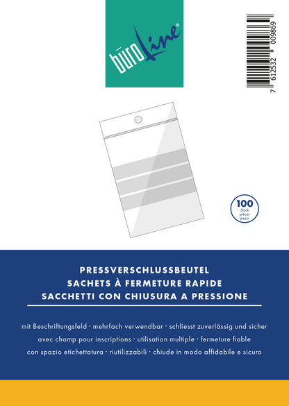 BÜROLINE Pressverschl. Beutel 115×155mm 422304 transp. 100 Stck.