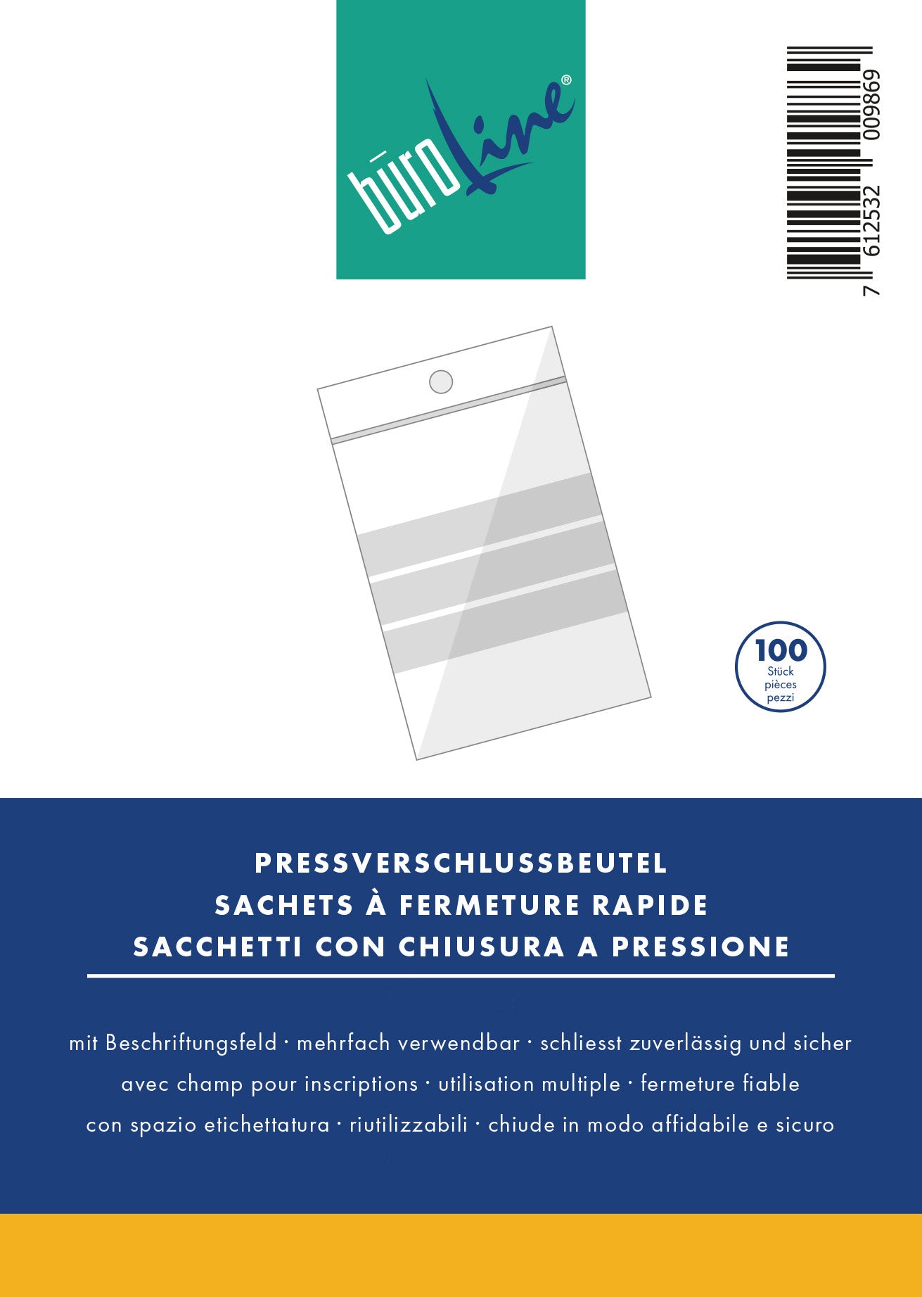 BÜROLINE Pressverschl. Beutel 200×250mm 422306 transp. 100 Stck.