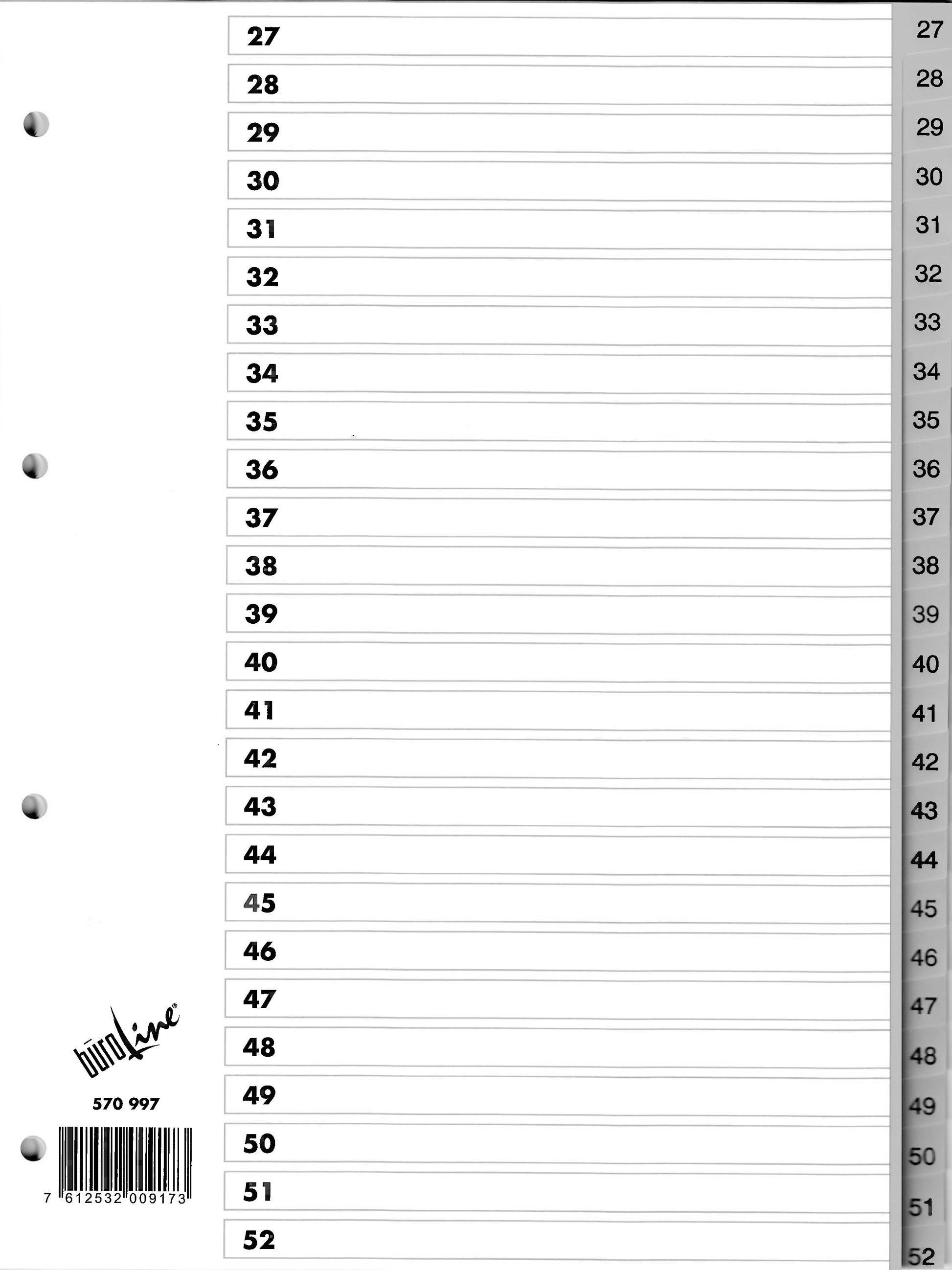 BÜROLINE Register PP A4 570997 grau 1-52