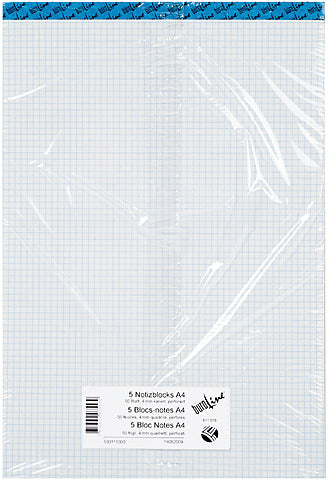 BÜROLINE Büroblock weiss A4 725263 kariert, 70g, 4mm 5 Stück