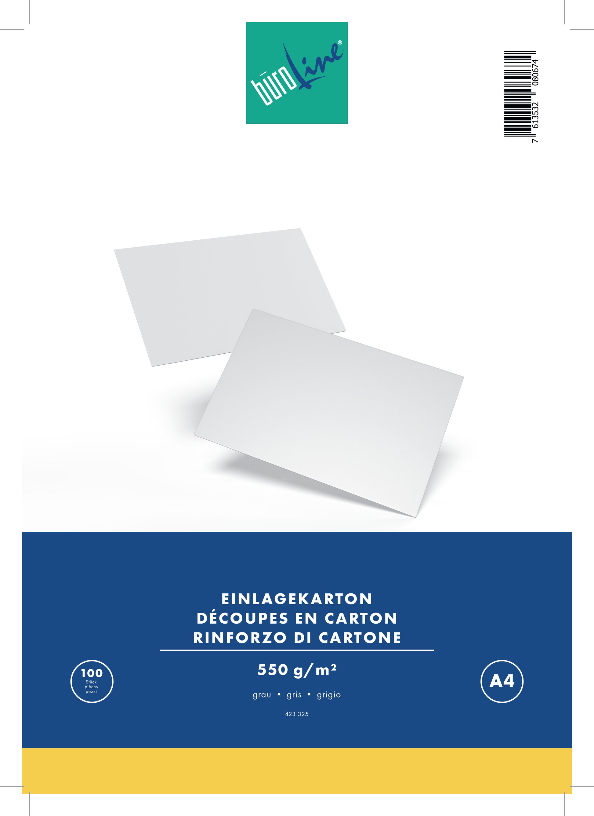 BÜROLINE Einlagekarton für A4 88365752 500g, grau 100 Stück