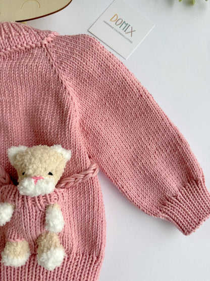 Pink baby Sweater with kitten