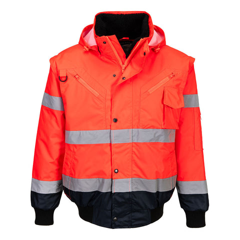 Warnschutz 3-in-1 Kontrast Pilotjacke – Rot/Marine – Arbeitsjacke