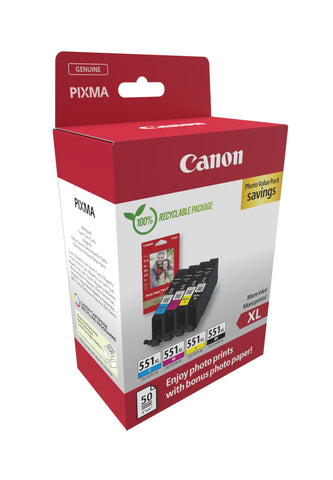 CANON Photo Value Pack XL BKCMY CLI-551BKCMY PIXMA iP7250 PP-201 50Bl.