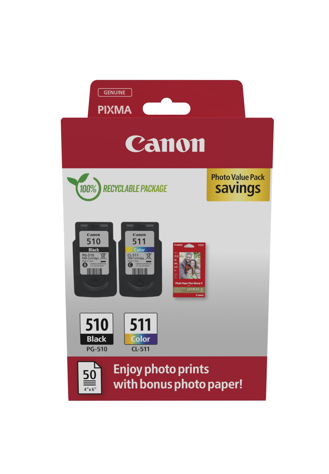 CANON Photo Value Pack BKCMY PGCL510/1 Pixma iP2700 GP-501 50Bl.