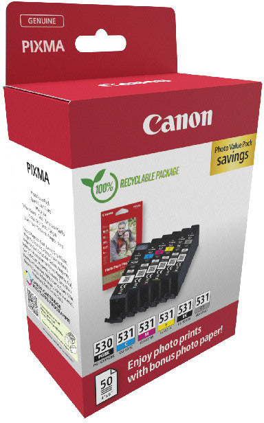 CANON Photo Value Pack CMYBKGY PGCL530/1 PIXMA TS8750/51 PP-201 50Bl.